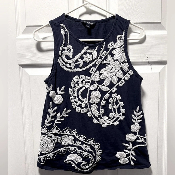 Lucky Brand Tops - Lucky Brand Navy Blue Embroidered Tank Top Small